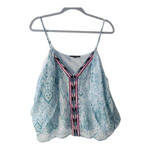 I.N.C International Concepts Sleeveless Top Size M Boho Embroidered Blue-Pattern